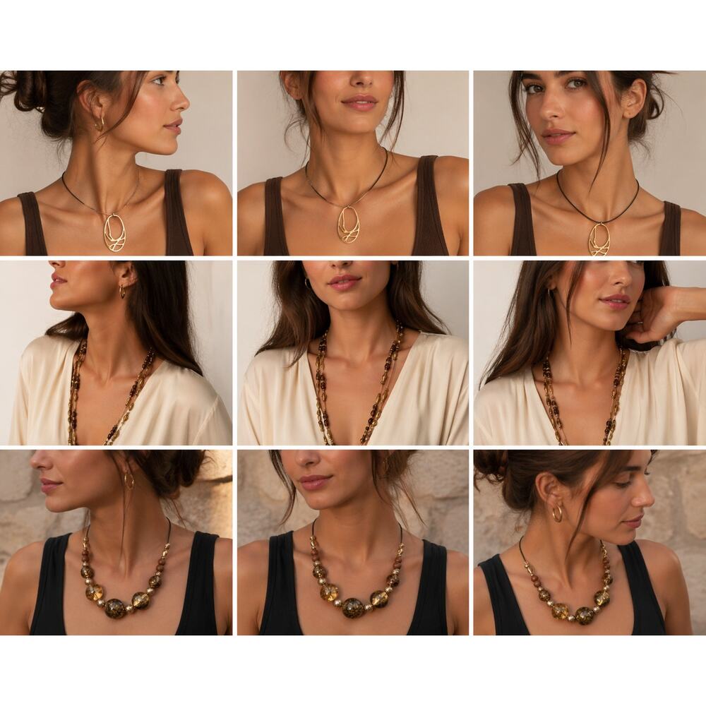 Gold Tone Necklace Bundle (3) | Statement Pendant, Beaded & Layering Styles